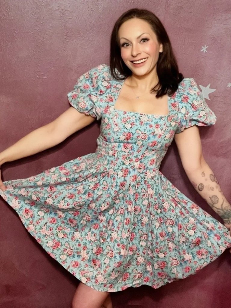 Mable Blue Floral Dress With Pink Accents